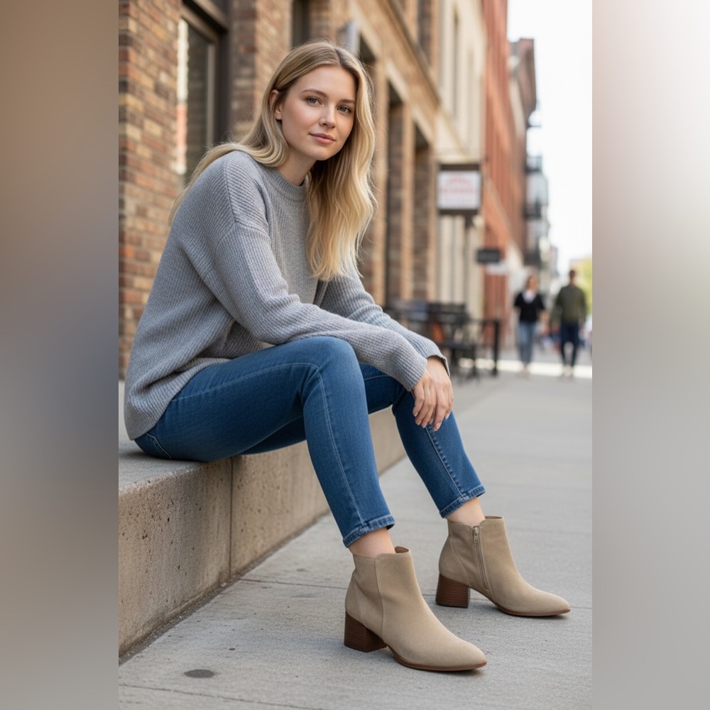 Lucky Brand Lilye Nude‎ Beige Suede Ankle Bootie 9 M